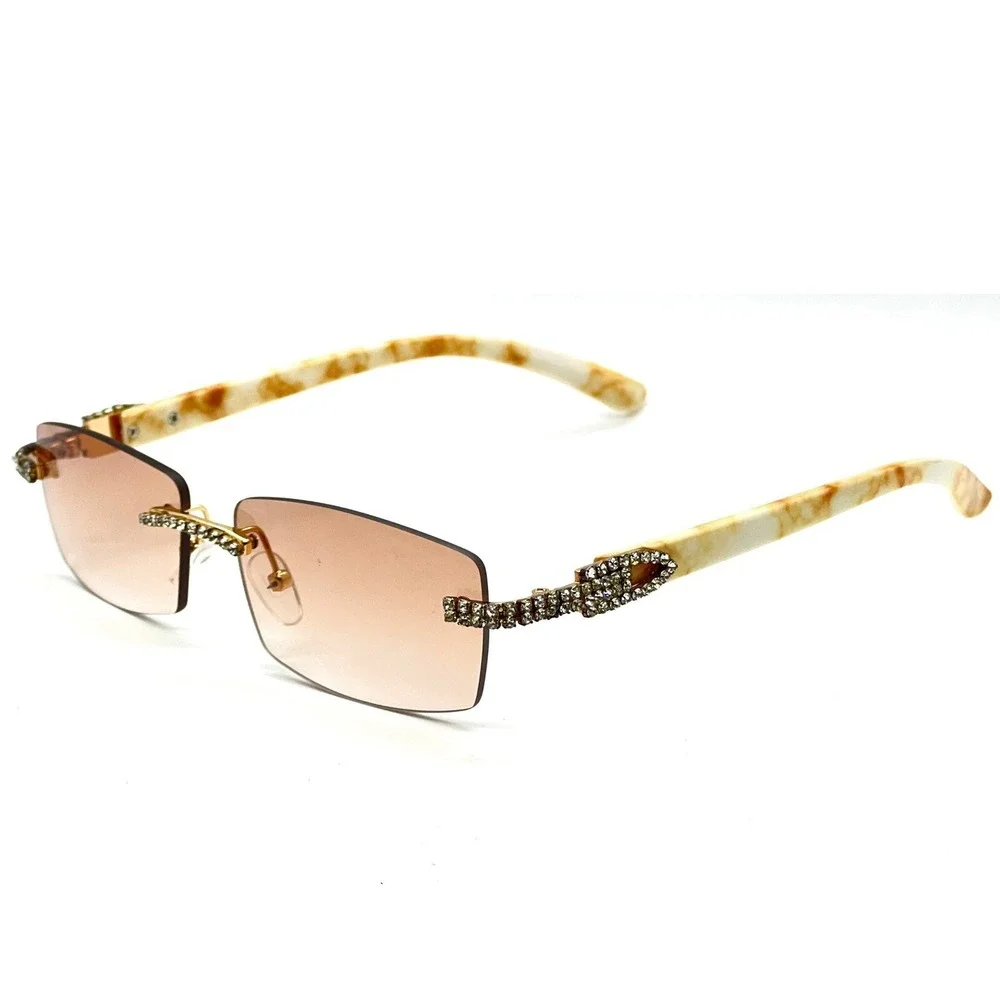 Rhinestone Rimless Sunglasses Fashion Tinted Lens Eyewear Hip Hop‎ Men Diamond